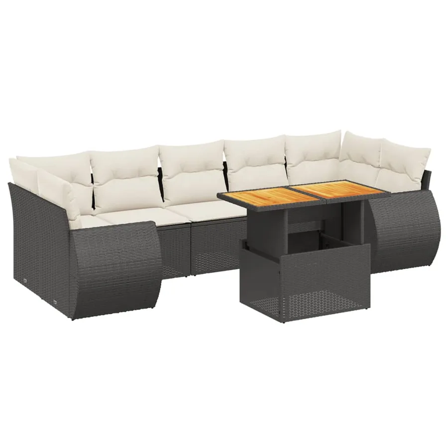 Salon de jardin 8 pcs avec coussins noir résine tressée - 2