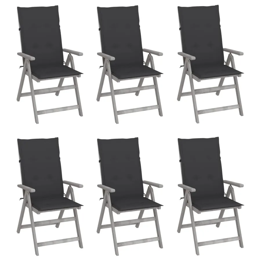 Chaises inclinables de jardin lot de 6 et coussins Bois acacia