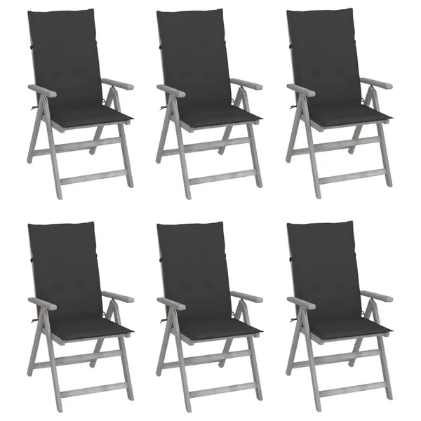 Chaises inclinables de jardin lot de 6 et coussins Bois acacia