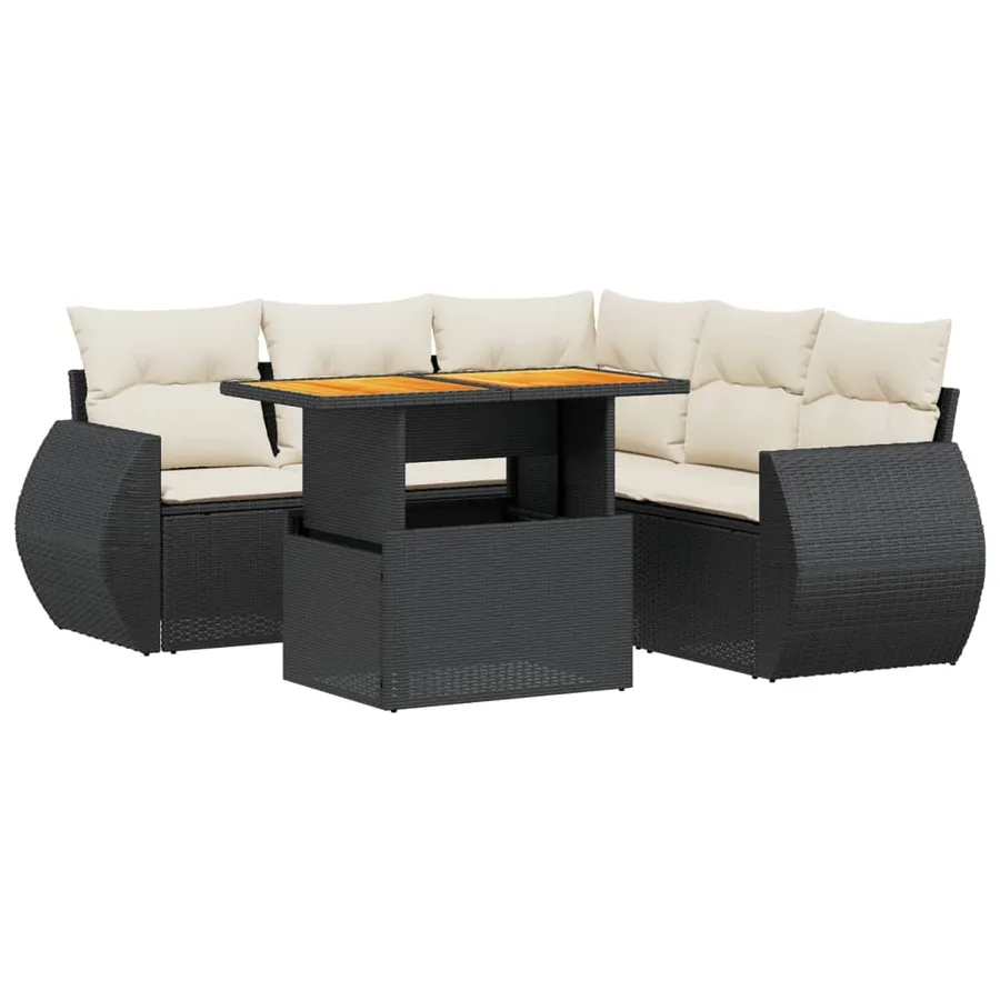 Salon de jardin 6 pcs avec coussins noir résine tressée - 2