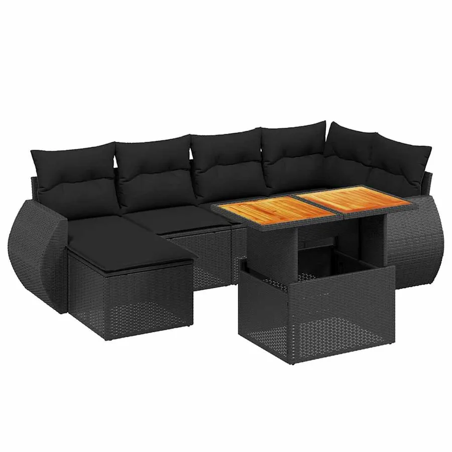 Salon de jardin 7 pcs avec coussins noir résine tressée 62 x 62 x 69 cm - 62,8 kg - 2