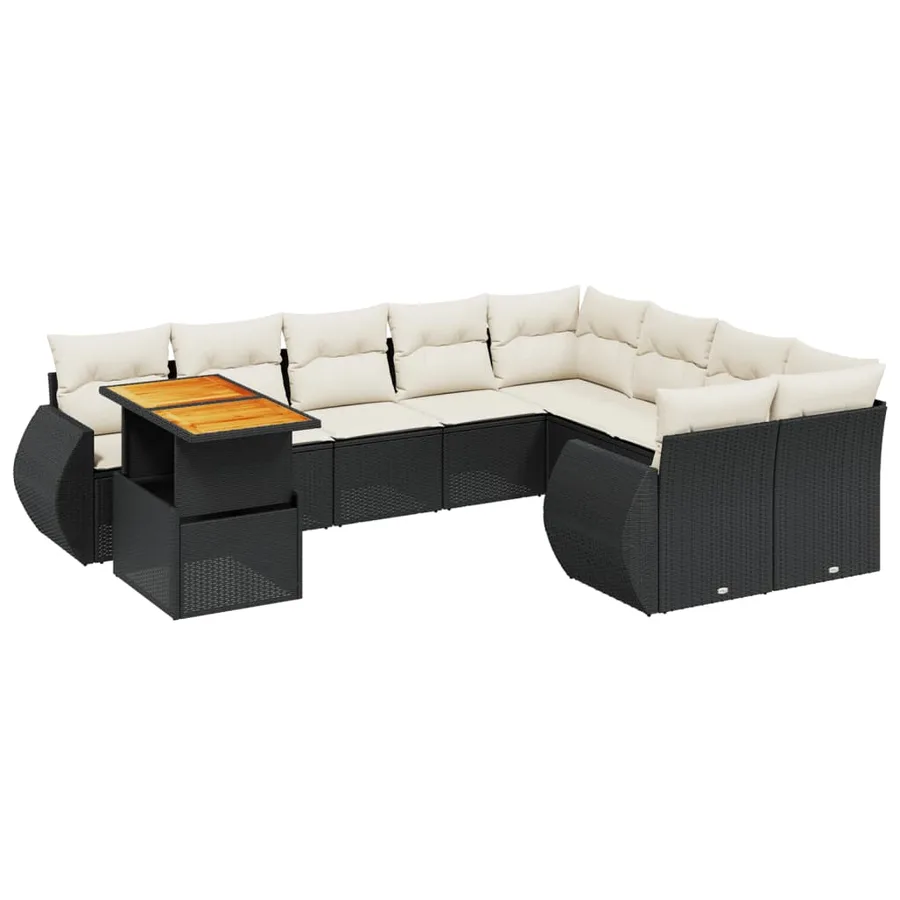 Salon de jardin 10 pcs avec coussins noir résine tressée - 2