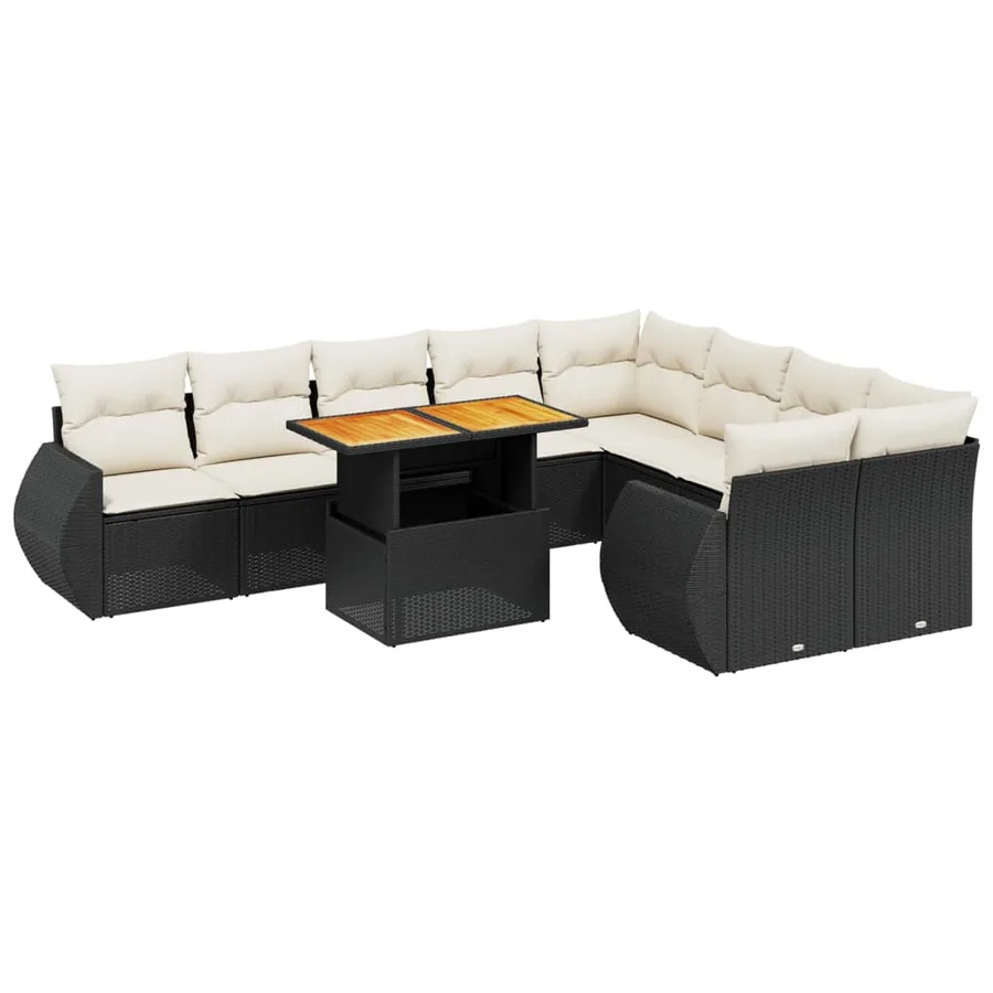 Salon de jardin 10 pcs avec coussins noir résine tressée - 2