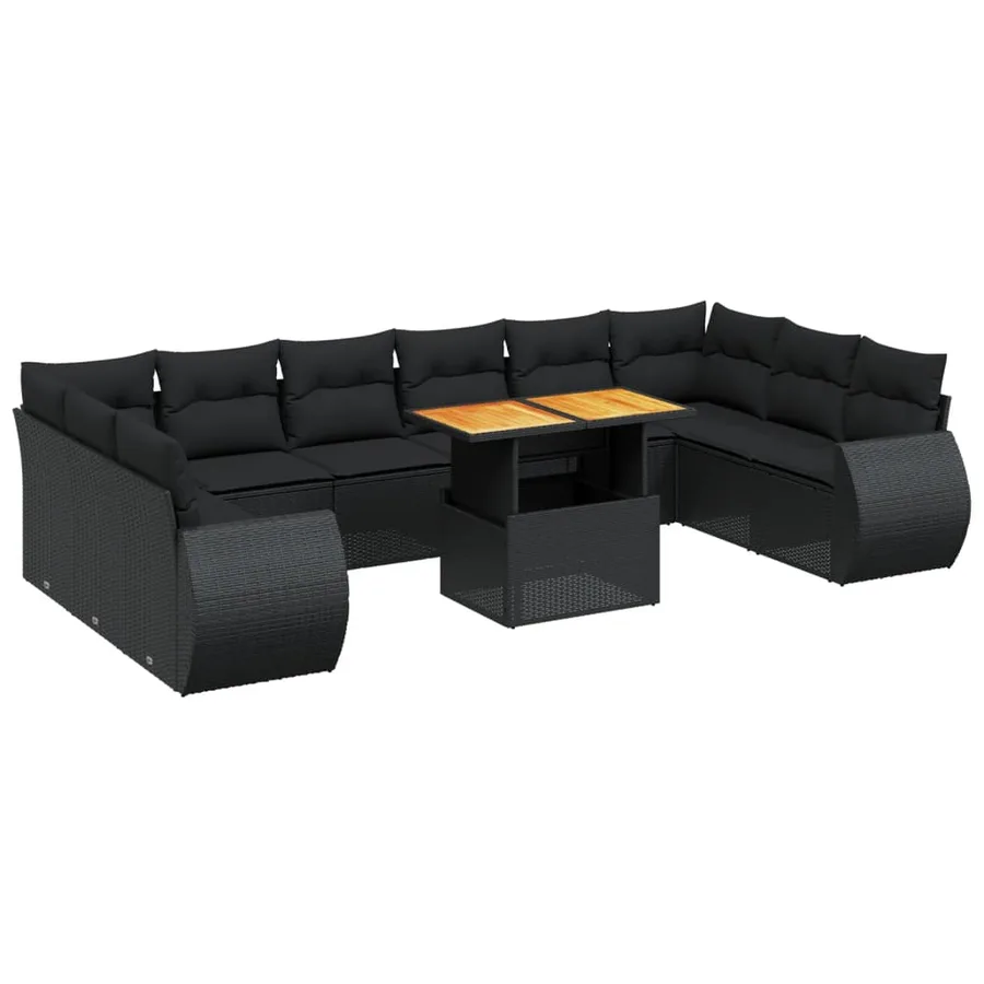 Salon de jardin 11 pcs avec coussins noir résine tressée - 2