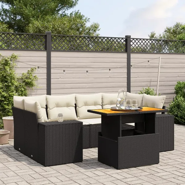 Salon de jardin 7 pcs avec coussins noir résine tressée 62 x 62 x 69 cm - 67,6 kg