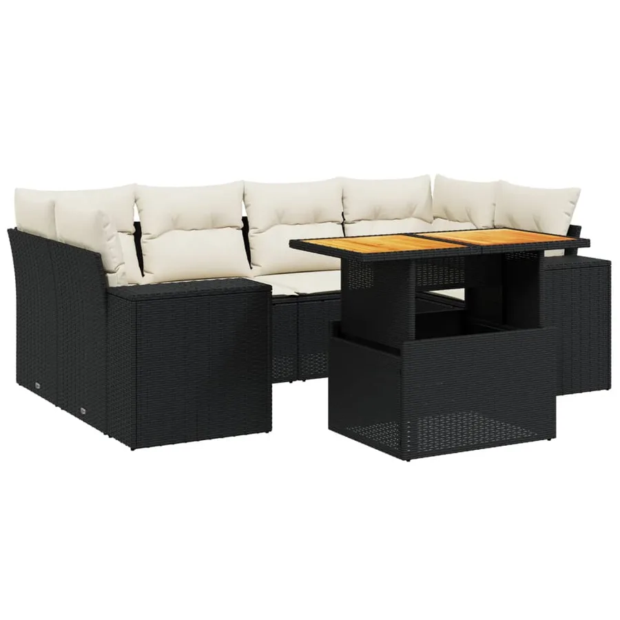 Salon de jardin 7 pcs avec coussins noir résine tressée 62 x 62 x 69 cm - 67,6 kg - 2