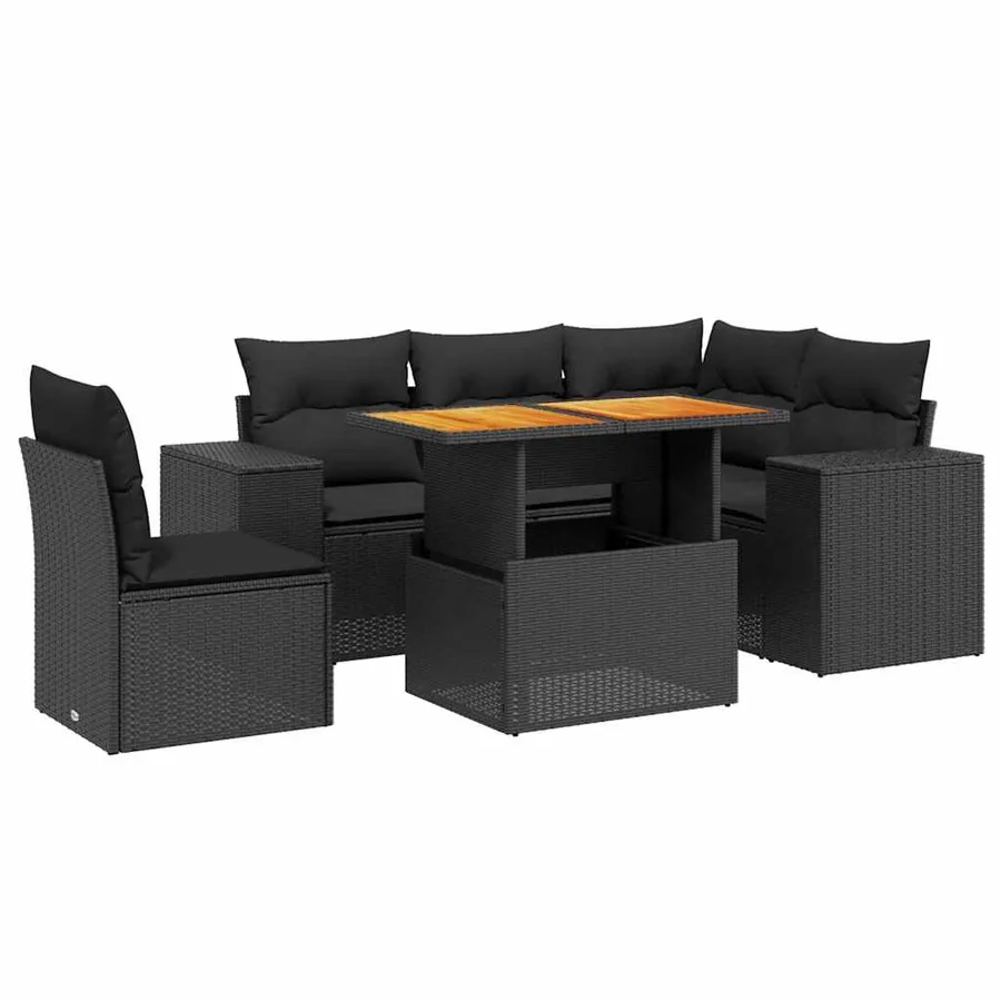 Salon de jardin 6 pcs avec coussins noir résine tressée - 2