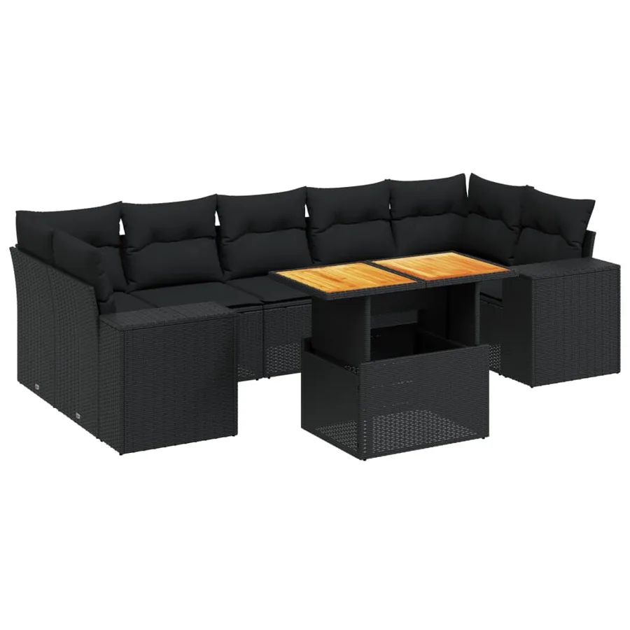 Salon de jardin 8 pcs avec coussins noir résine tressée - 2