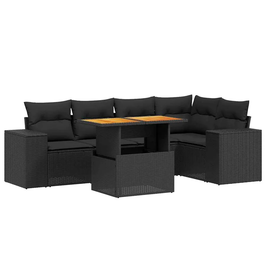 Salon de jardin 6 pcs avec coussins noir résine tressée - 2