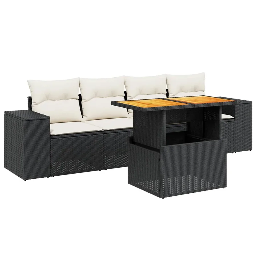 Salon de jardin 5 pcs avec coussins noir résine tressée - 2