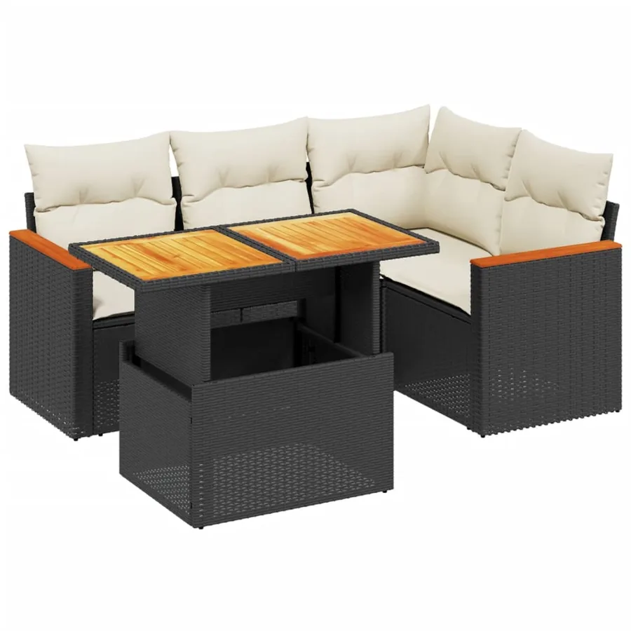 Salon de jardin 5 pcs avec coussins noir résine tressée - 2