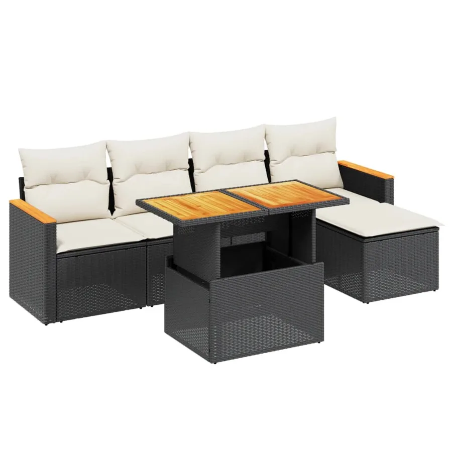 Salon de jardin 6 pcs avec coussins noir résine tressée - 2