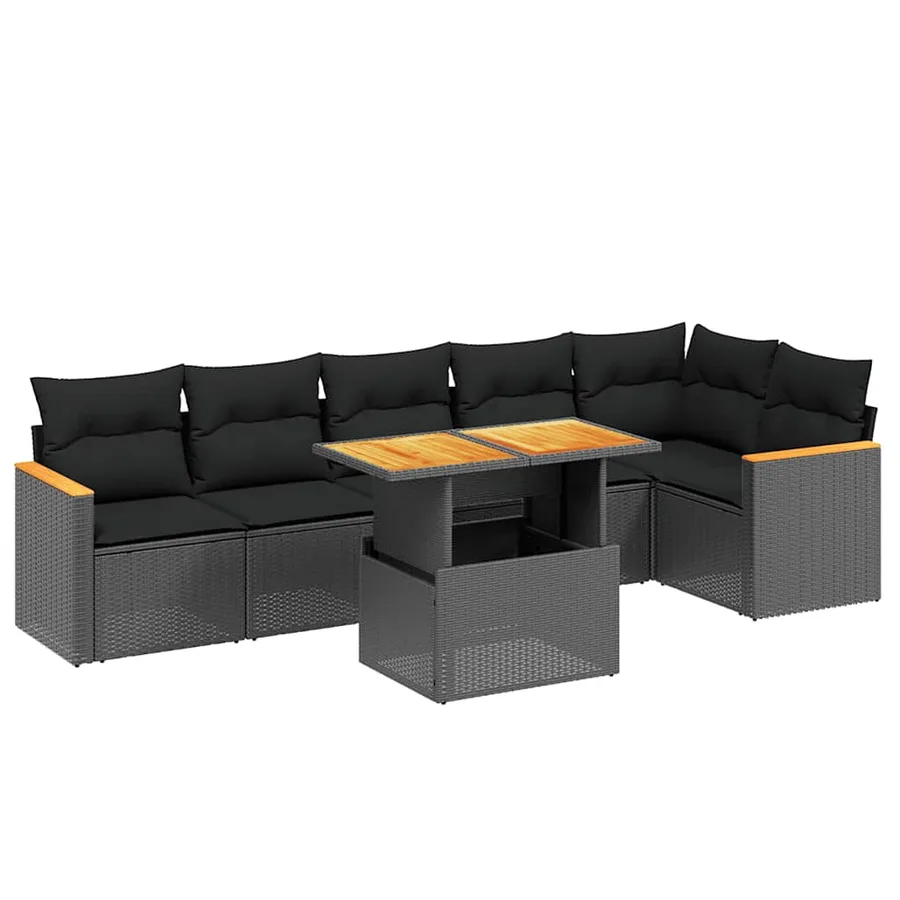Salon de jardin 7 pcs avec coussins noir résine tressée 62 x 62 x 69 cm - 61,9 kg - 2