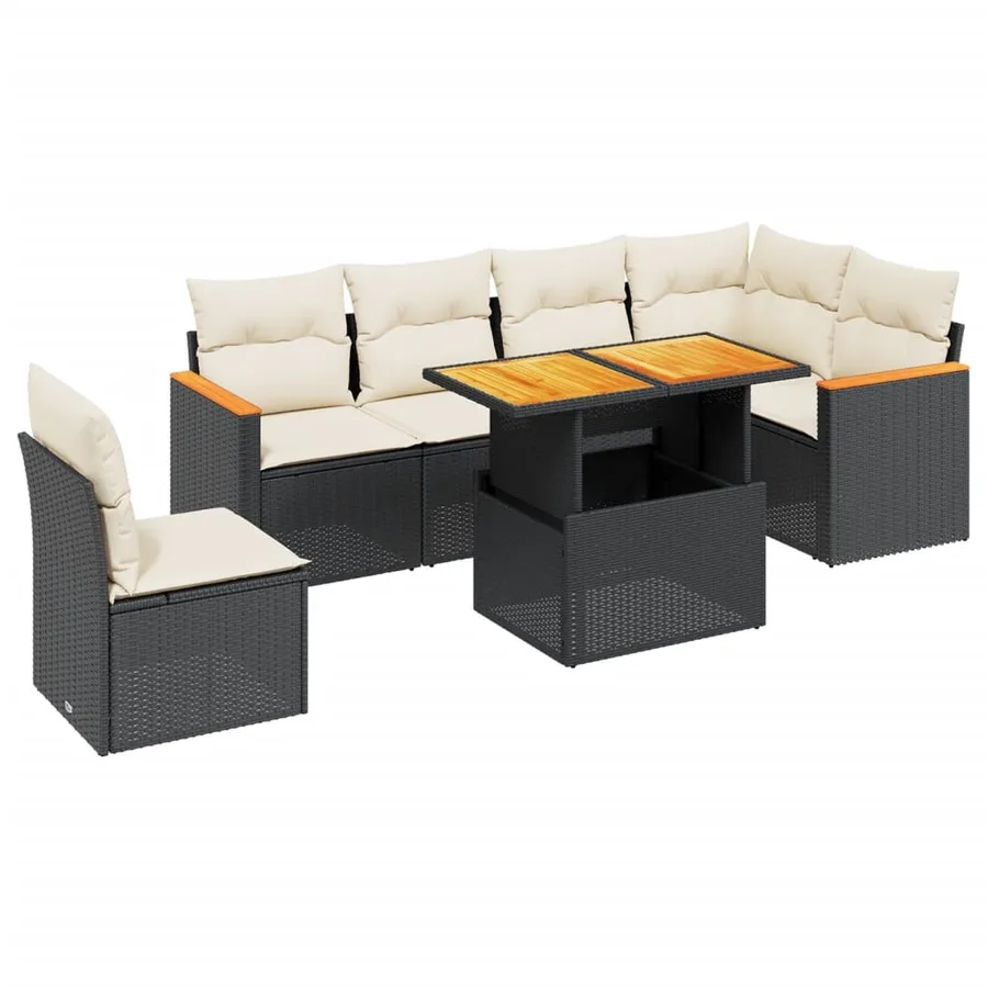 Salon de jardin 7 pcs avec coussins noir résine tressée 62 x 62 x 69 cm - 62,2 kg - 2