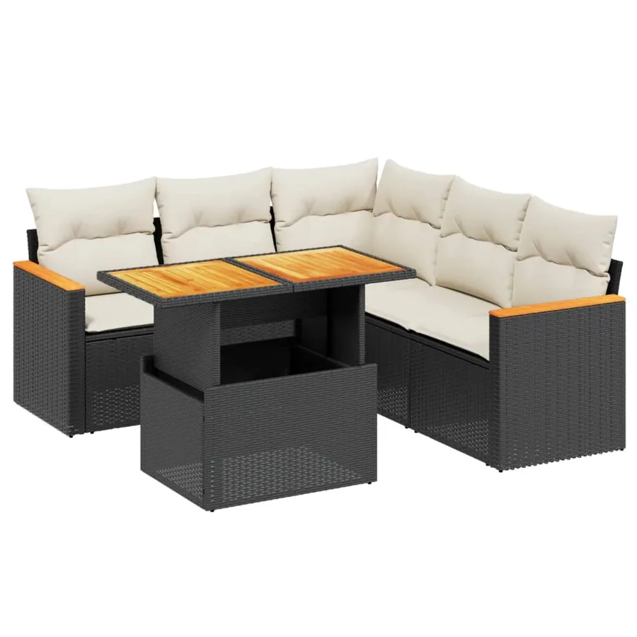 Salon de jardin 6 pcs avec coussins noir résine tressée - 2