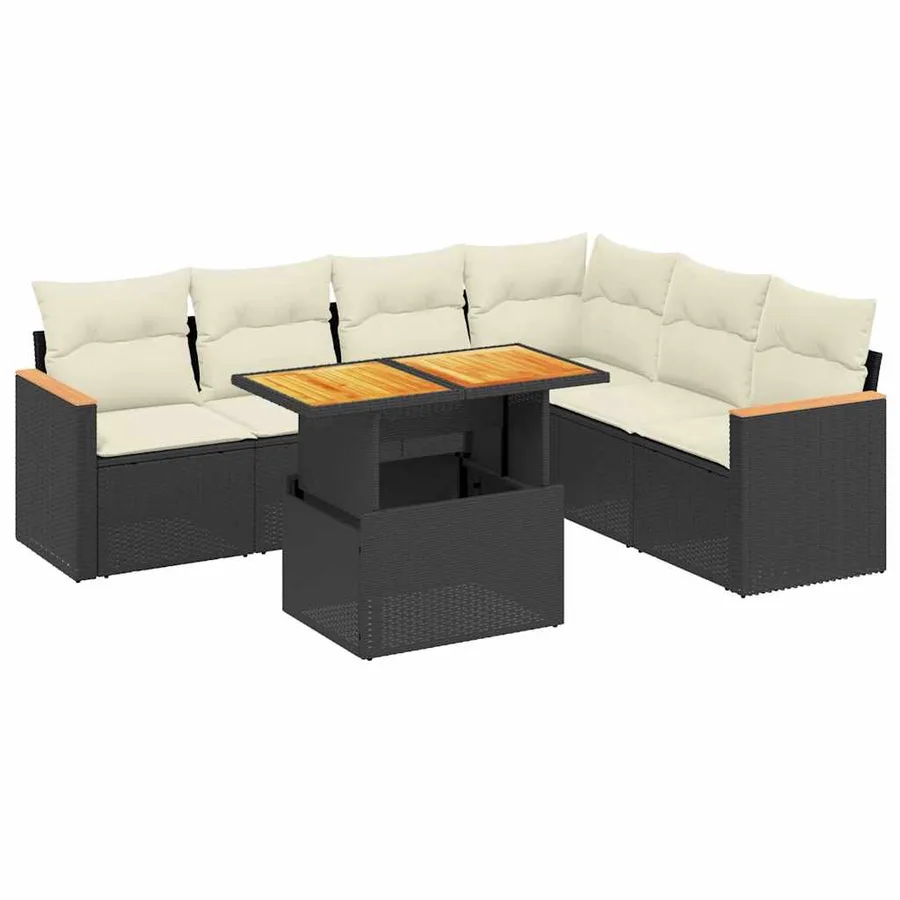 Salon de jardin 7 pcs avec coussins noir résine tressée 62 x 62 x 69 cm - 62,2 kg - 2