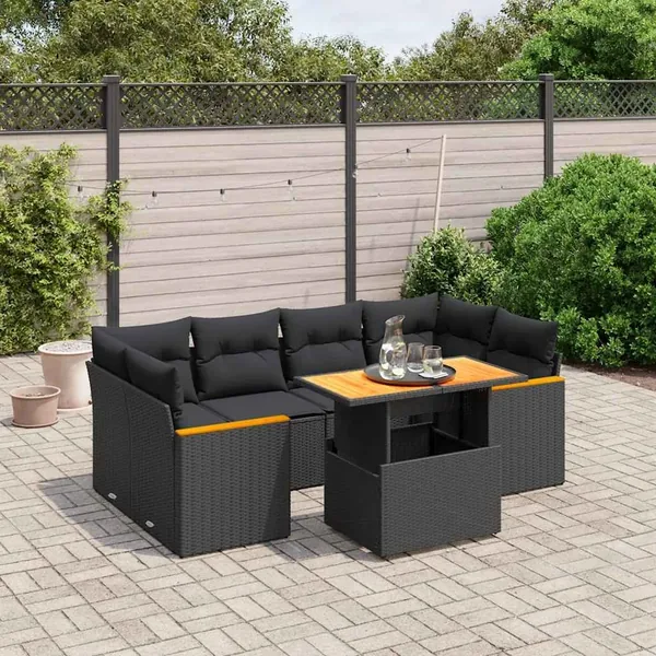 Salon de jardin 7 pcs avec coussins noir résine tressée 62 x 62 x 69 cm - 65,7 kg