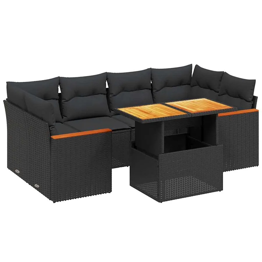 Salon de jardin 7 pcs avec coussins noir résine tressée 62 x 62 x 69 cm - 65,7 kg - 2