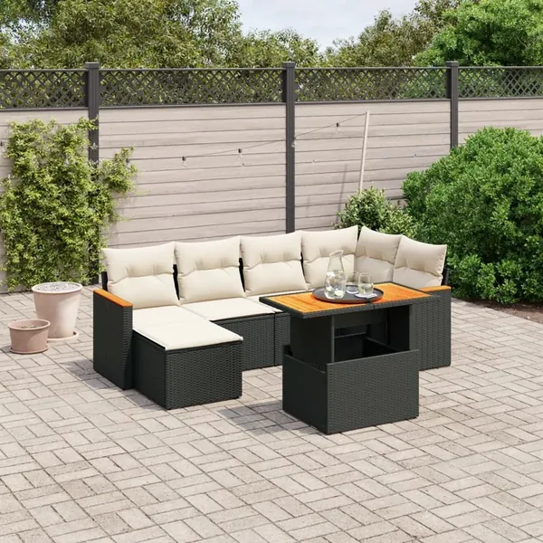 Salon de jardin 7 pcs avec coussins noir résine tressée 62 x 62 x 69 cm - 62,9 kg