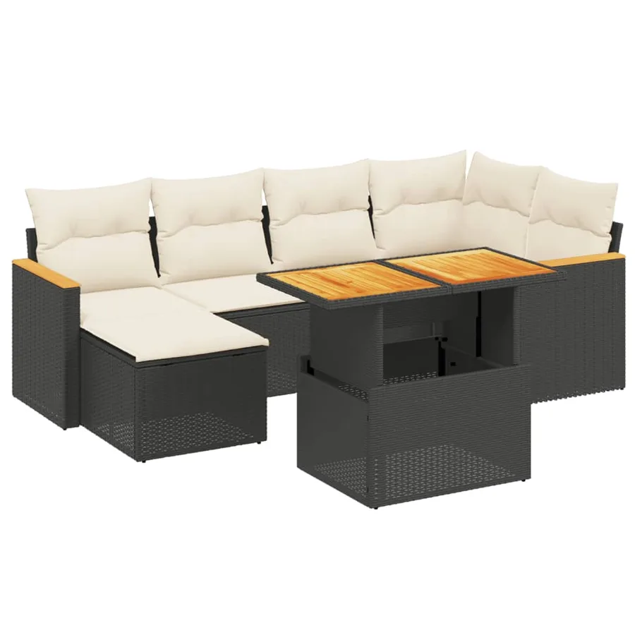 Salon de jardin 7 pcs avec coussins noir résine tressée 62 x 62 x 69 cm - 62,9 kg - 2