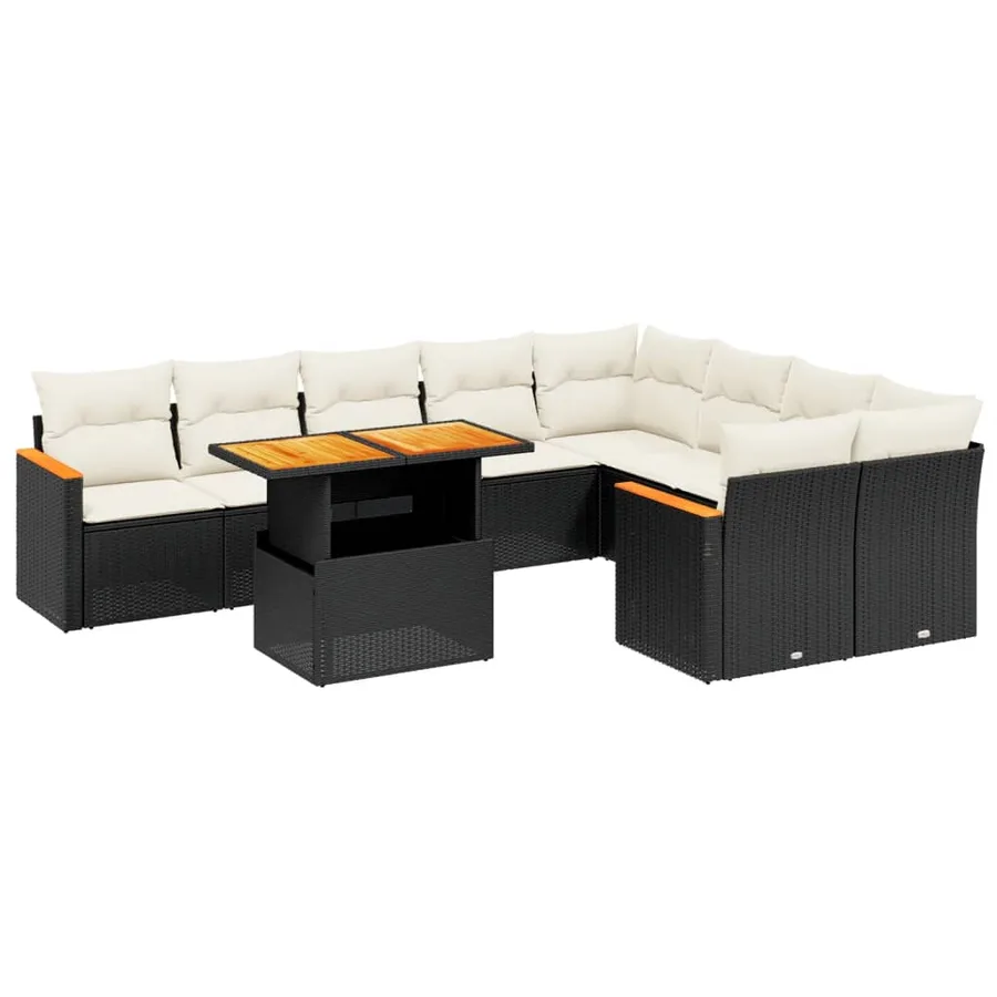 Salon de jardin 10 pcs avec coussins noir résine tressée - 2