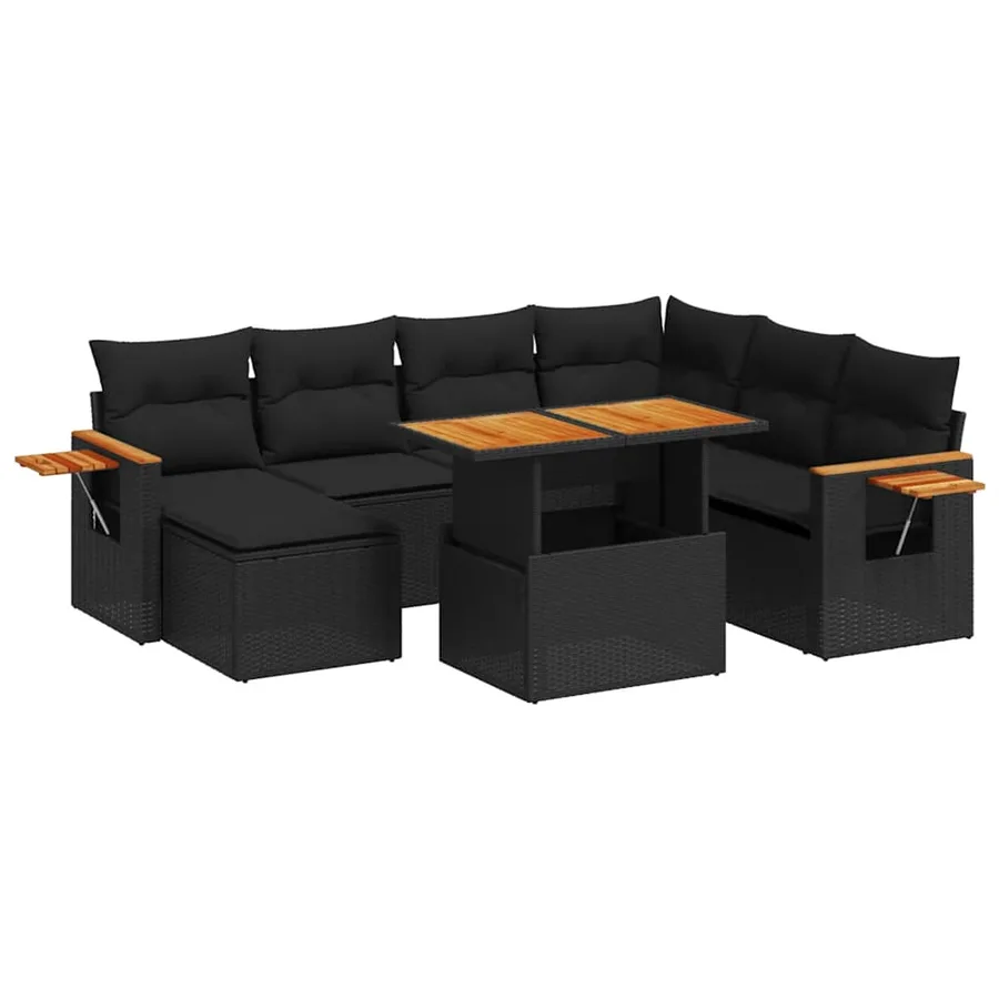 Salon de jardin 8 pcs avec coussins noir résine tressée - 2