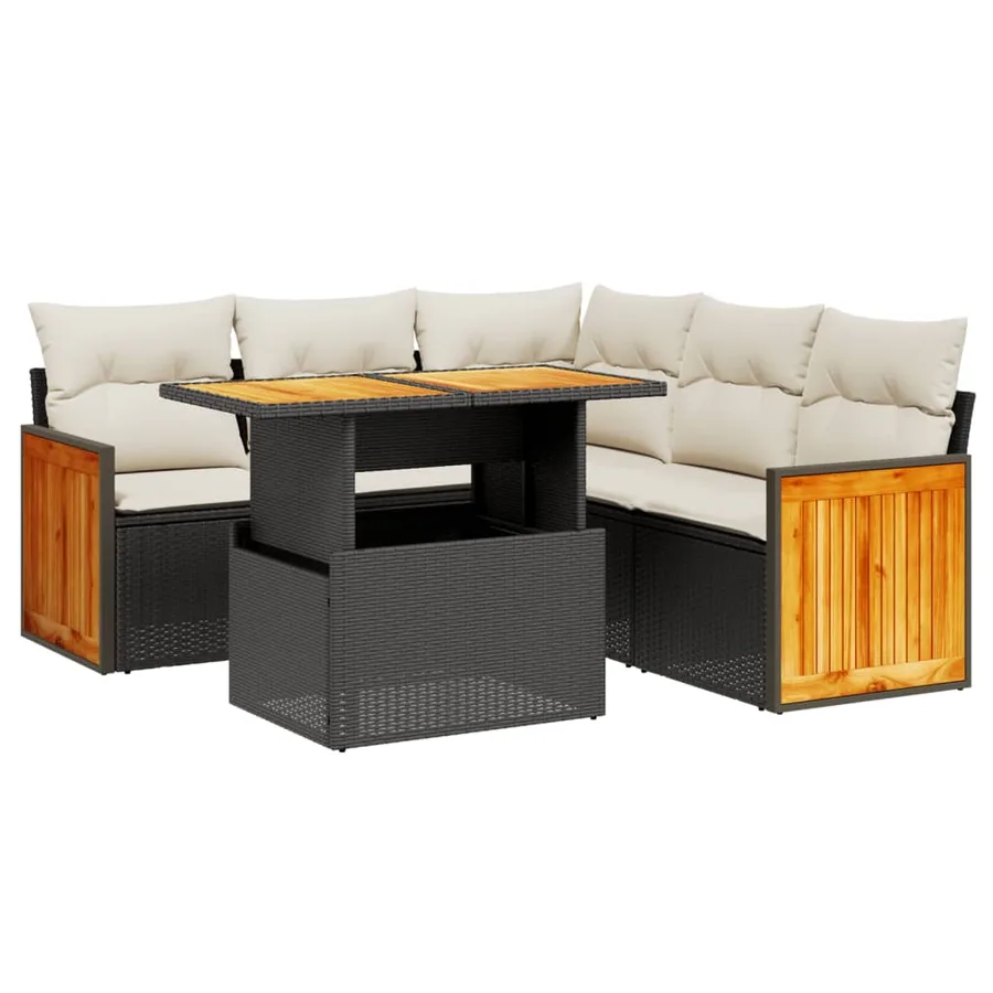 Salon de jardin 6 pcs avec coussins noir résine tressée - 2
