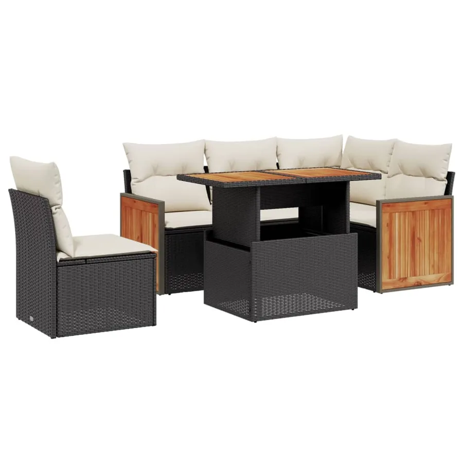 Salon de jardin 6 pcs avec coussins noir résine tressée - 2