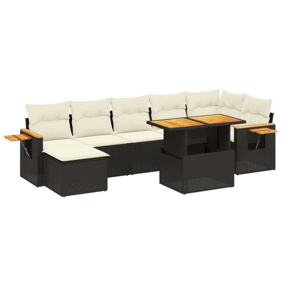Salon de jardin 8 pcs avec coussins noir résine tressée - 2