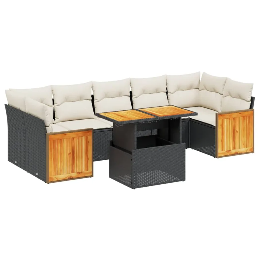 Salon de jardin 8 pcs avec coussins noir résine tressée - 2