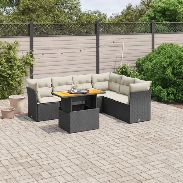 Salon de jardin 7 pcs avec coussins noir résine tressée 62 x 62 x 69 cm - 63,0 kg