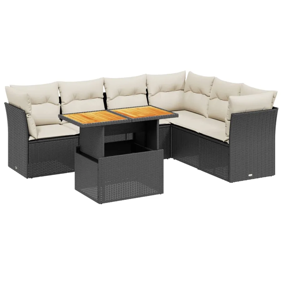 Salon de jardin 7 pcs avec coussins noir résine tressée 62 x 62 x 69 cm - 63,0 kg - 2