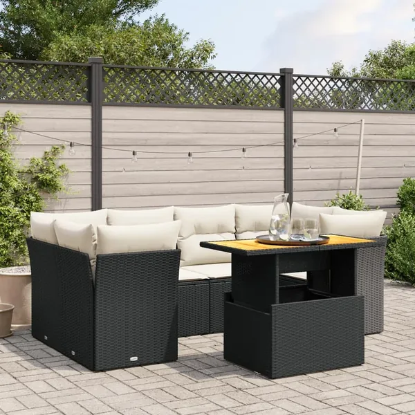 Salon de jardin 7 pcs avec coussins noir résine tressée 62 x 62 x 69 cm - 66,0 kg