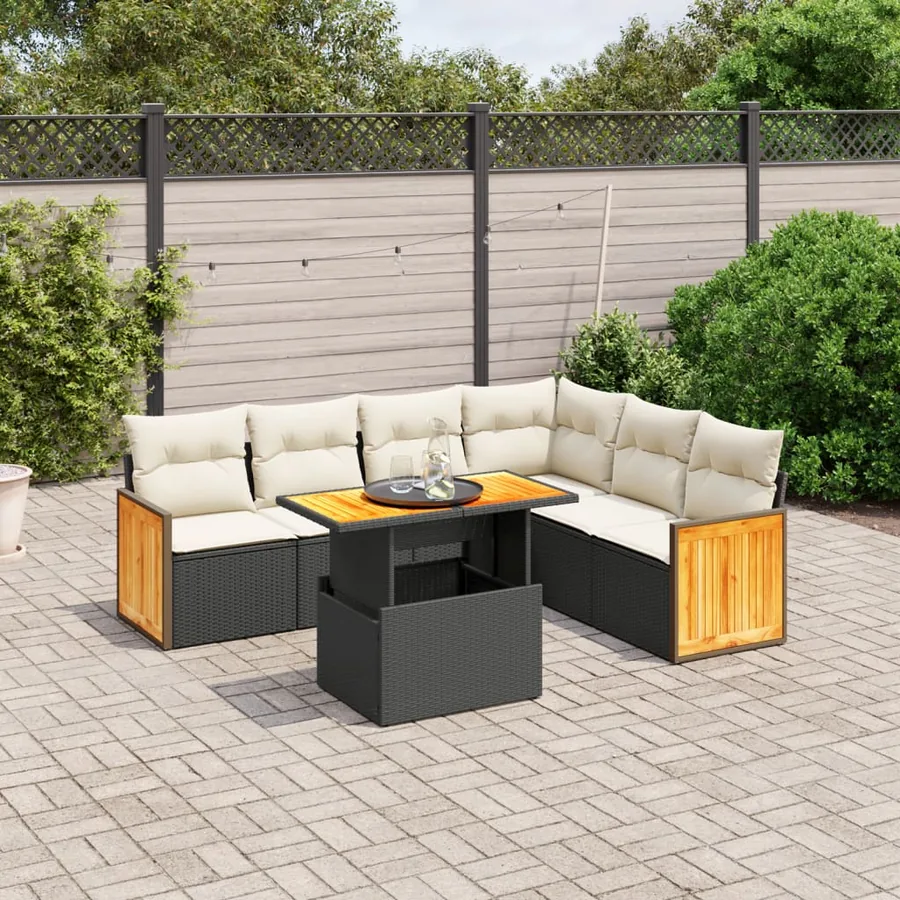 Salon de jardin 7 pcs avec coussins noir résine tressée 55 x 62 x 69 cm - 64,6 kg