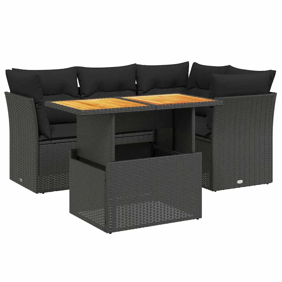 Salon de jardin 5 pcs avec coussins noir résine tressée - 2