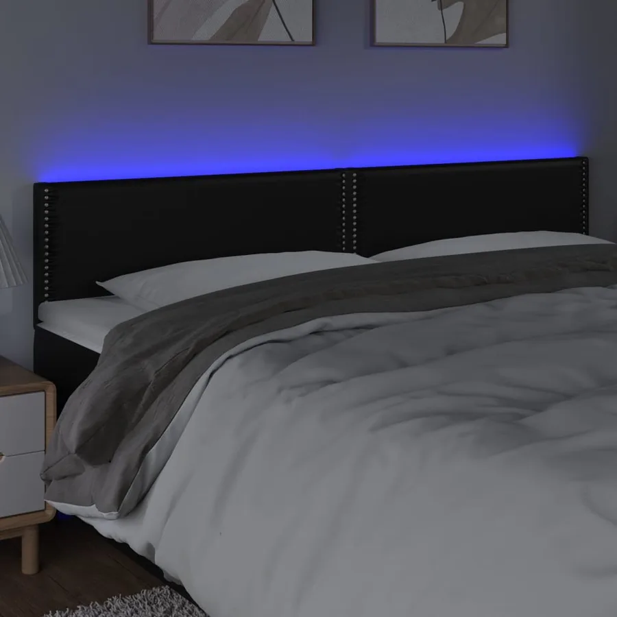 Tête de lit à LED Noir 180x5x78/88 cm Similicuir - 3