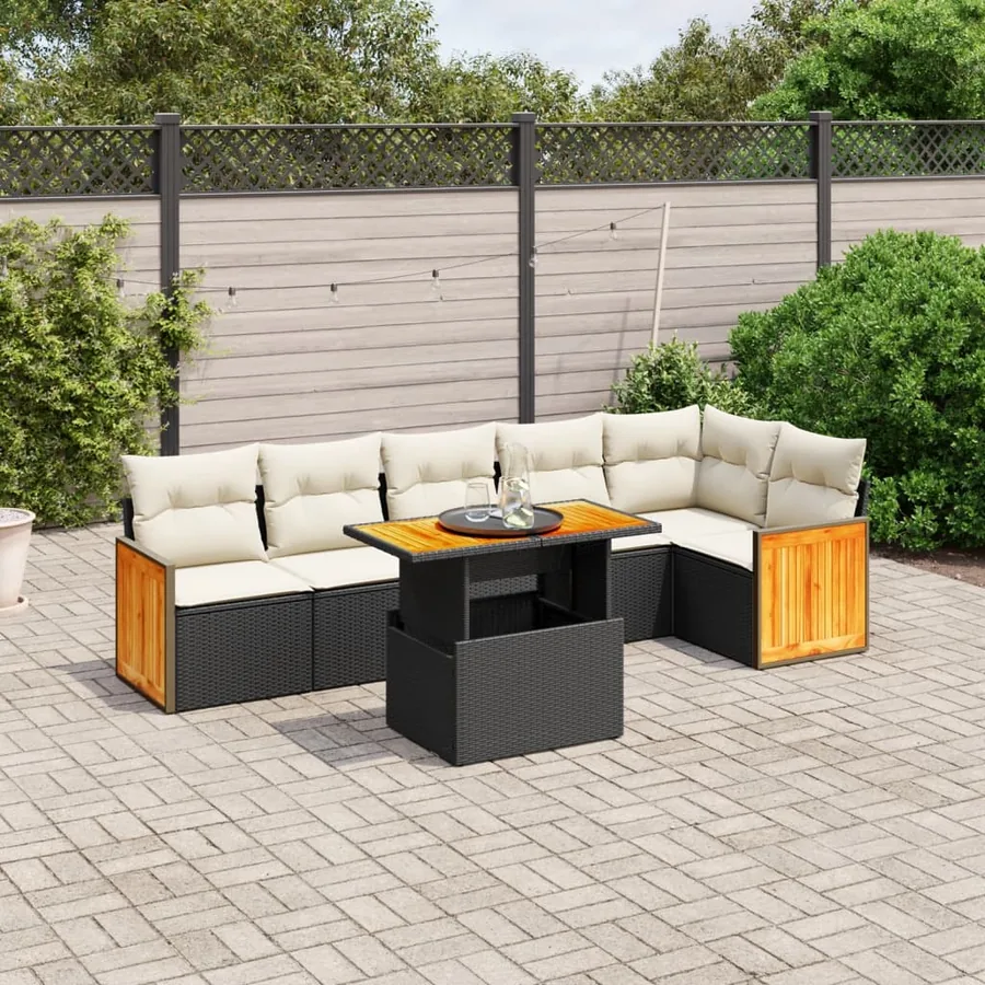 Salon de jardin 7 pcs avec coussins noir résine tressée 55 x 62 x 69 cm - 64,6 kg