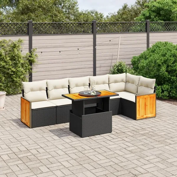 Salon de jardin 7 pcs avec coussins noir résine tressée 55 x 62 x 69 cm - 64,6 kg