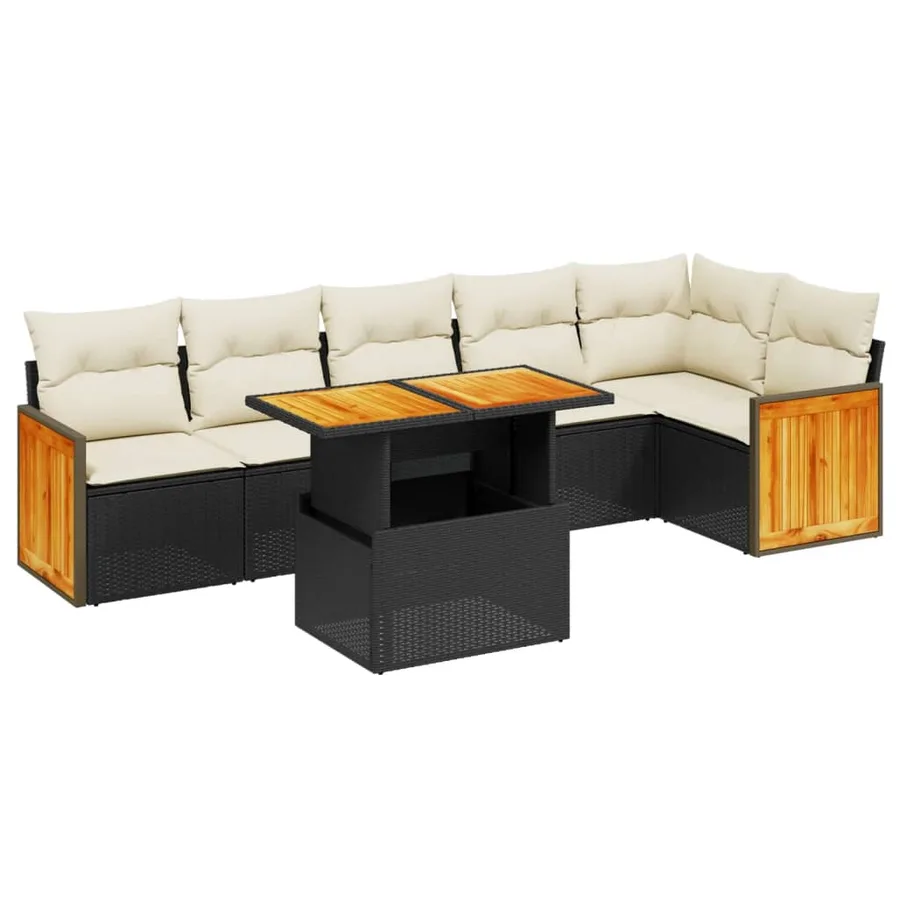 Salon de jardin 7 pcs avec coussins noir résine tressée 55 x 62 x 69 cm - 64,6 kg - 2