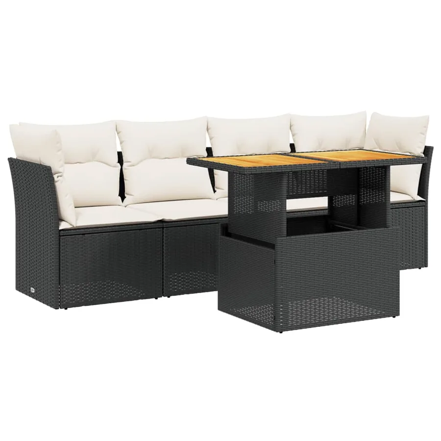 Salon de jardin 5 pcs avec coussins noir résine tressée - 2