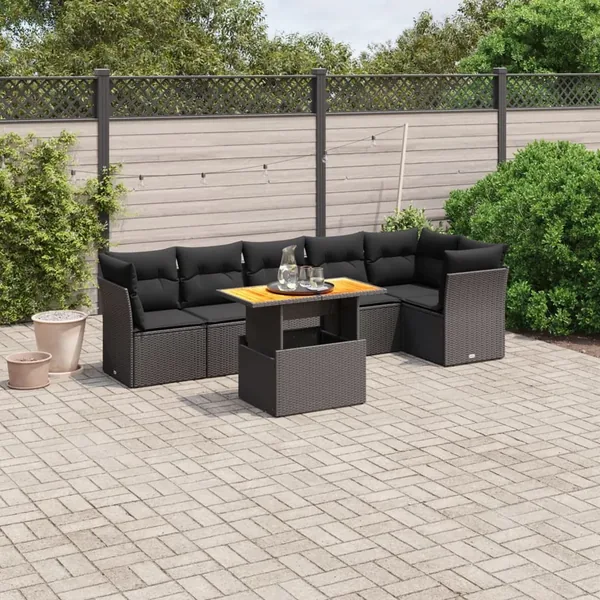 Salon de jardin 7 pcs avec coussins noir résine tressée 62 x 62 x 69 cm - 62,4 kg