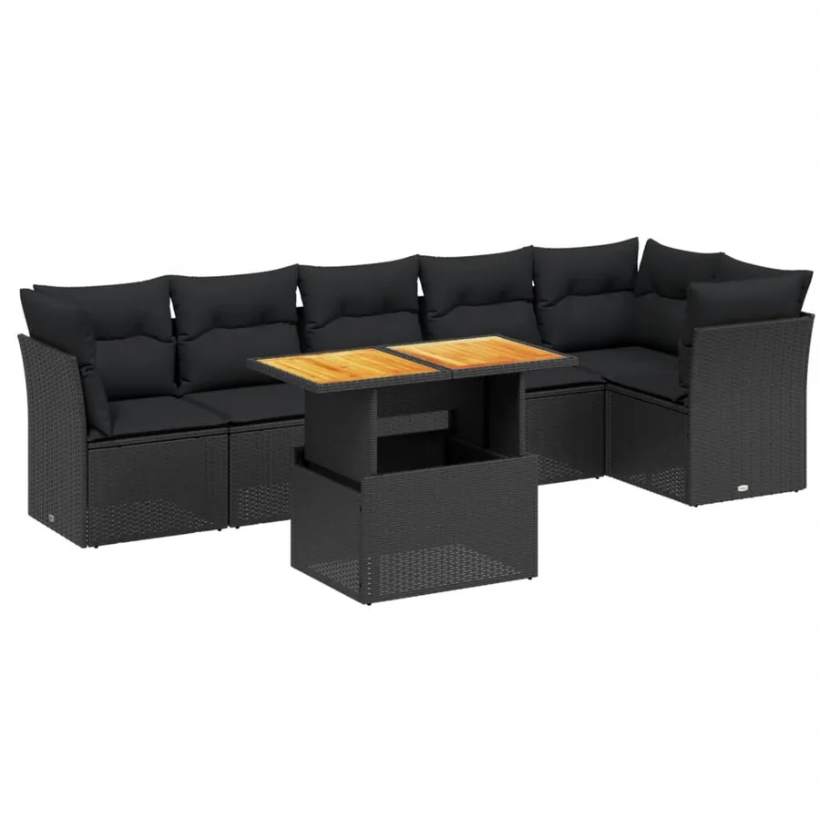 Salon de jardin 7 pcs avec coussins noir résine tressée 62 x 62 x 69 cm - 62,4 kg - 2
