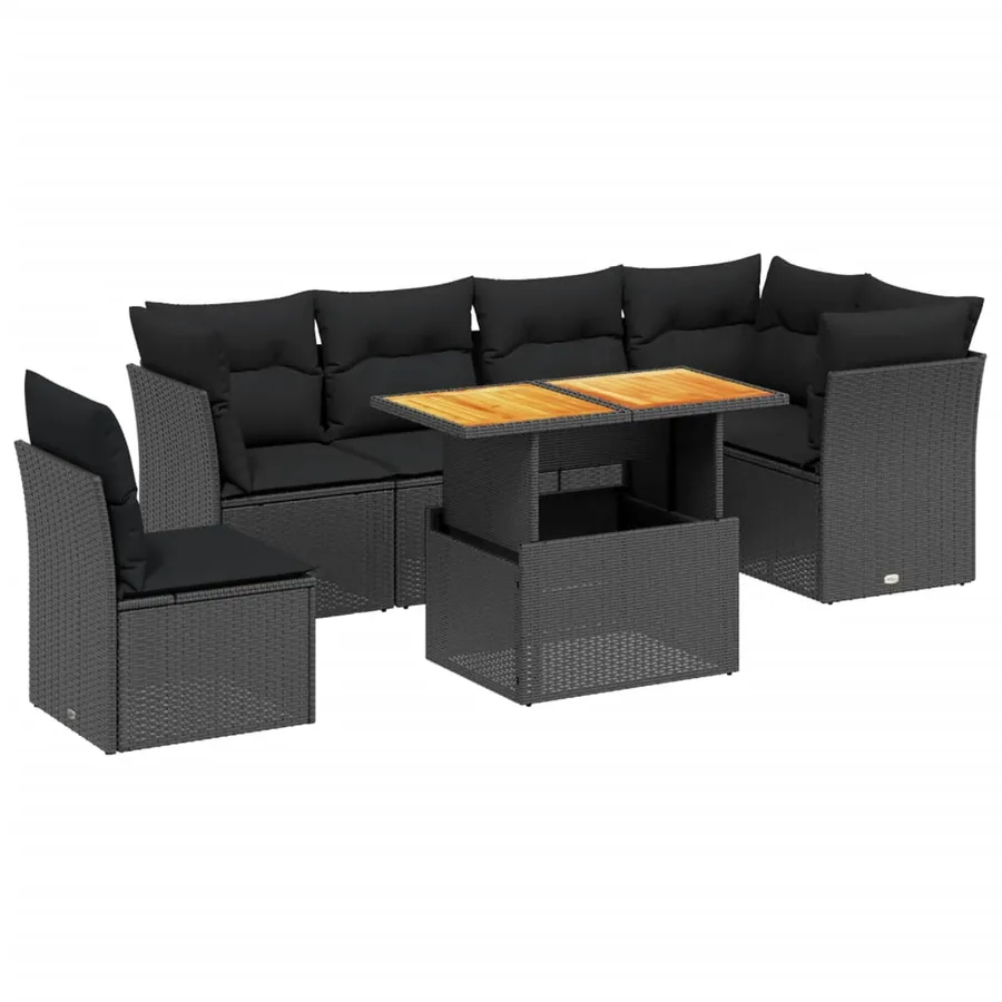Salon de jardin 7 pcs avec coussins noir résine tressée 62 x 62 x 69 cm - 62,4 kg - 2