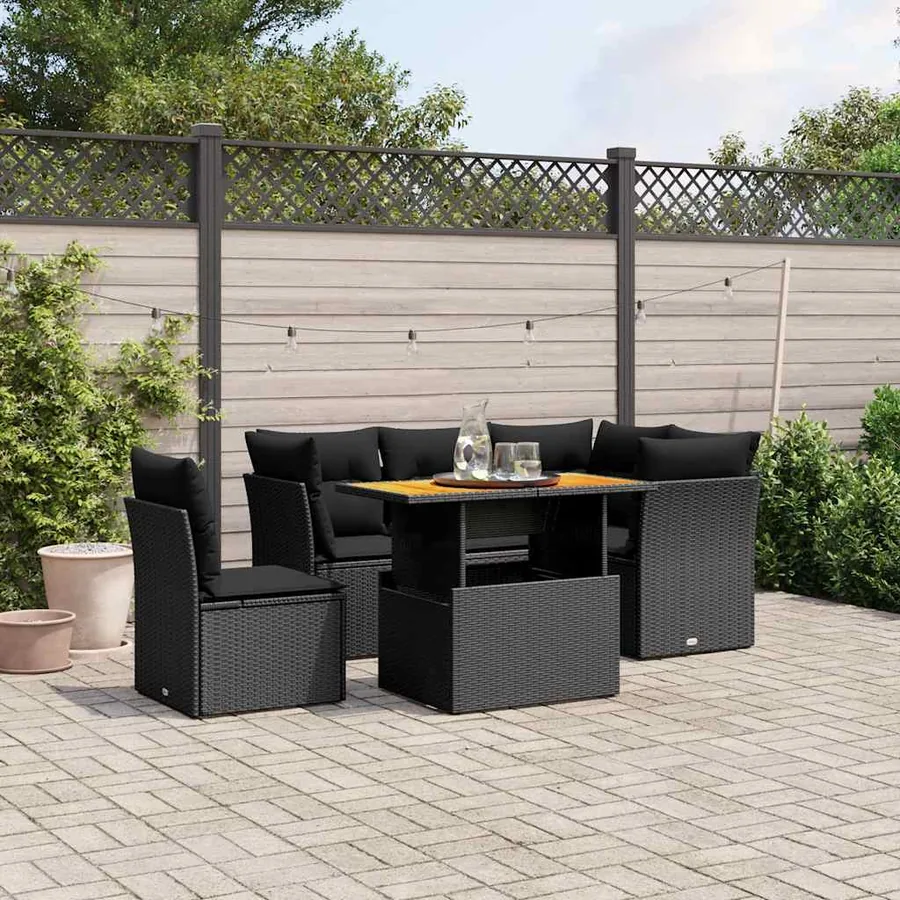 Salon de jardin 5 pcs avec coussins noir résine tressée