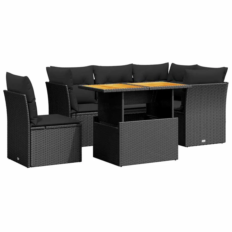 Salon de jardin 5 pcs avec coussins noir résine tressée - 2