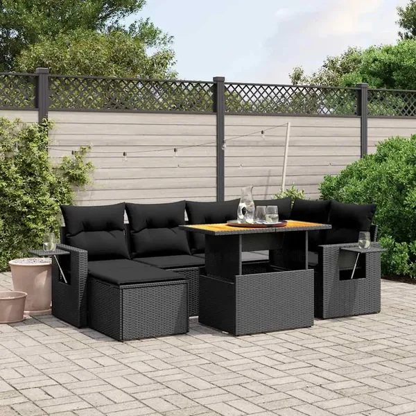 Salon de jardin 7 pcs avec coussins noir résine tressée 55 x 62 x 69 cm - 64,0 kg