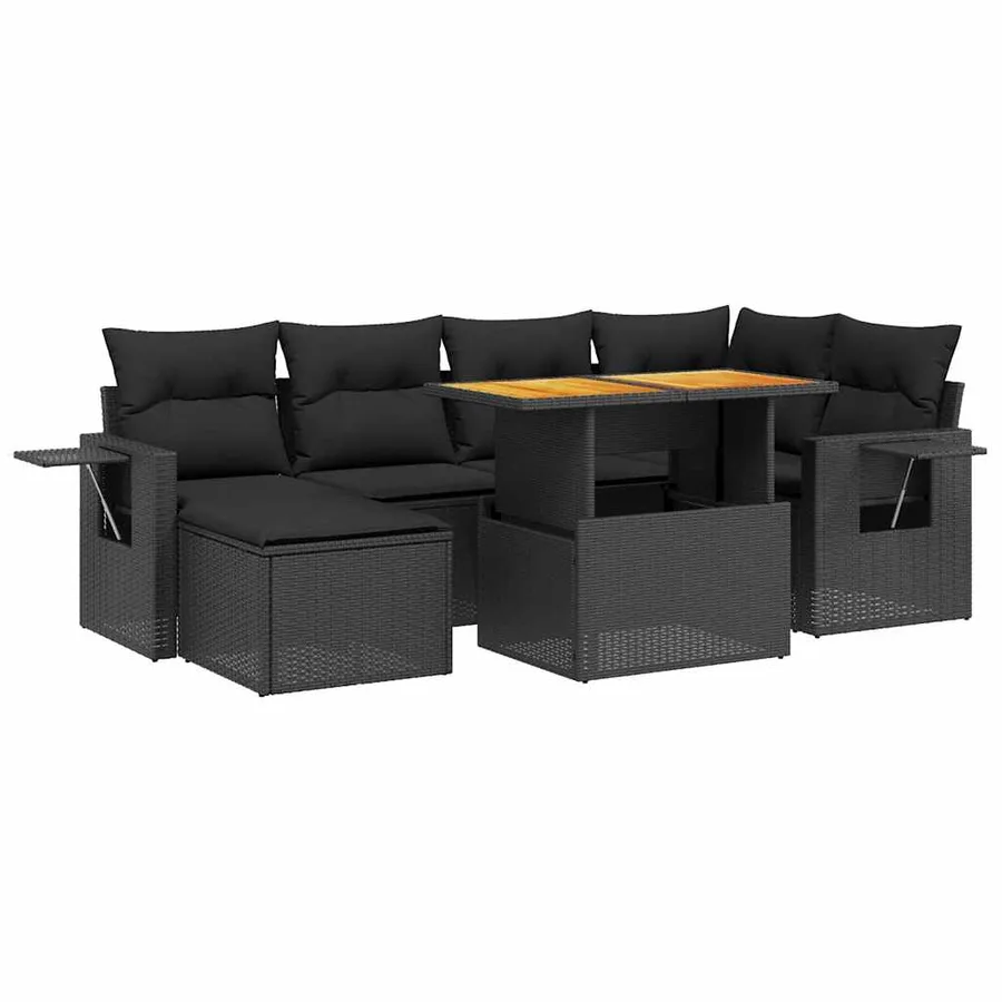 Salon de jardin 7 pcs avec coussins noir résine tressée 55 x 62 x 69 cm - 64,0 kg - 2