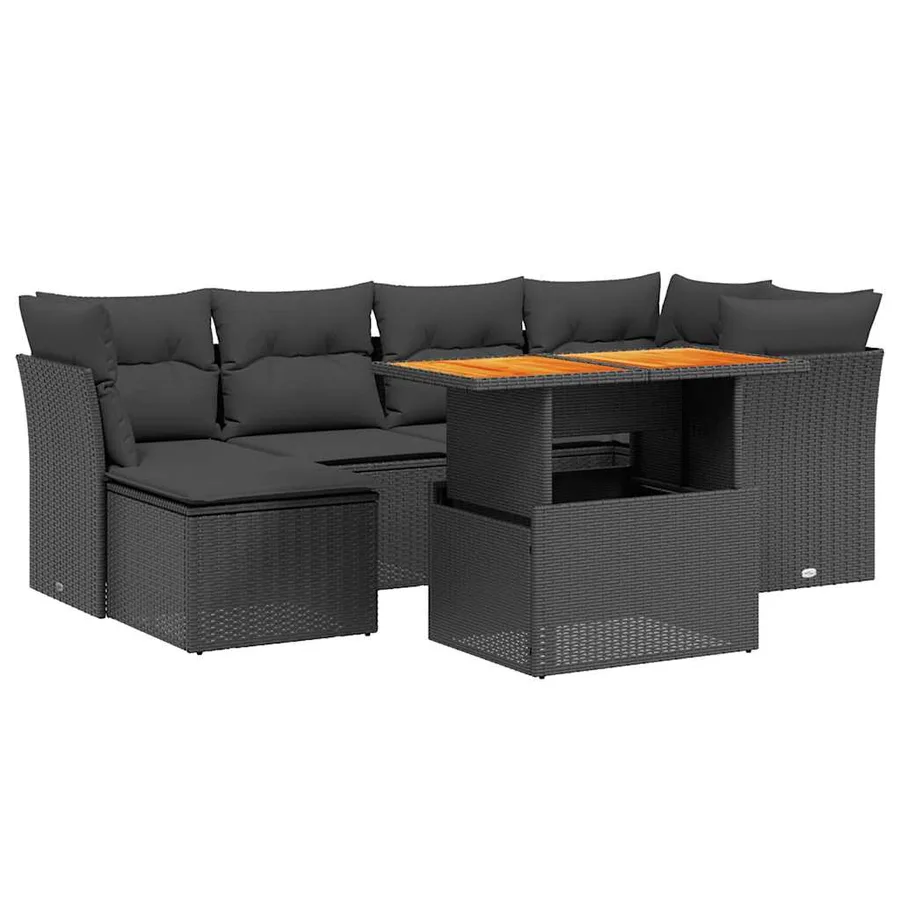 Salon de jardin 7 pcs avec coussins noir résine tressée 62 x 62 x 69 cm - 63,3 kg - 2