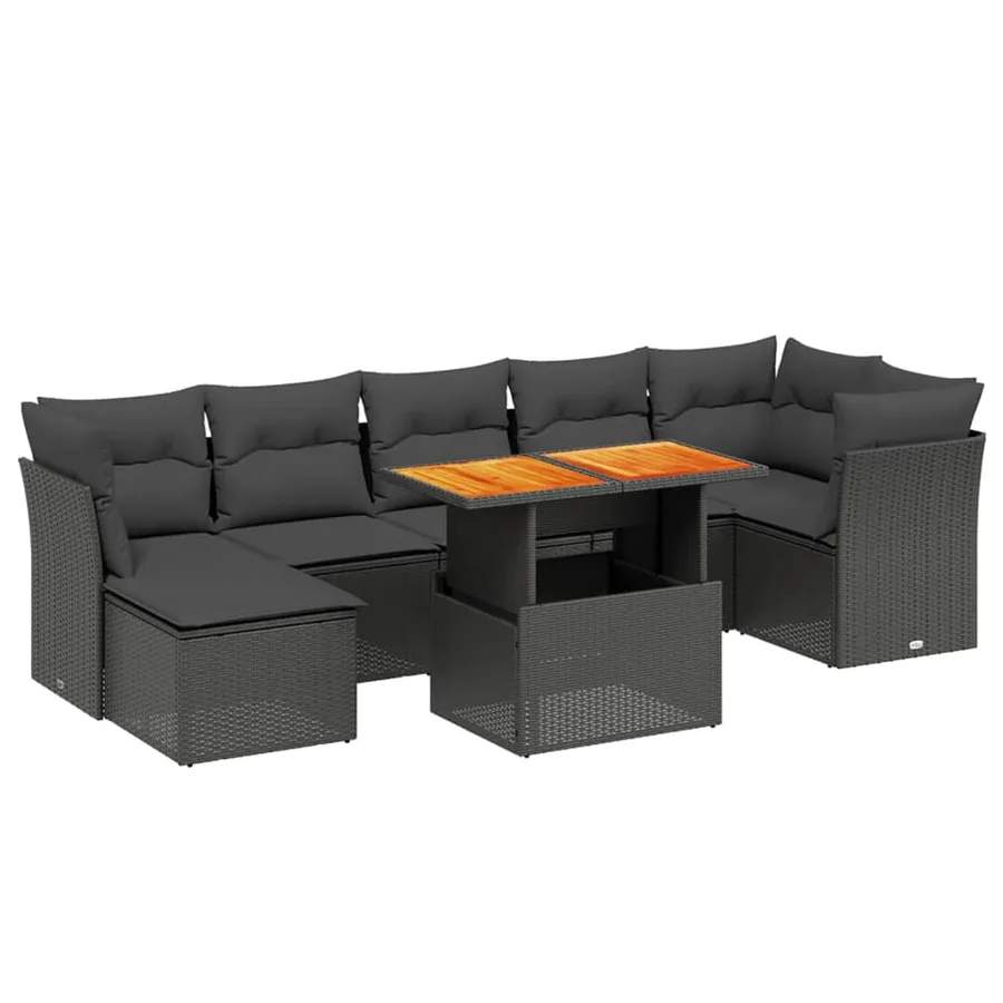 Salon de jardin 8 pcs avec coussins noir résine tressée - 2