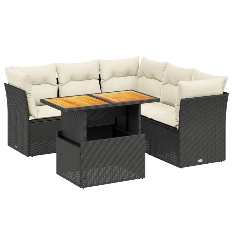 Salon de jardin 5 pcs avec coussins noir résine tressée - 2
